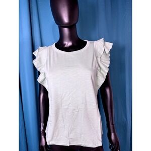 Candace Cameron Bure Willow Green Flutter Ruffle Sleeve Cotton Slub Tee XXS